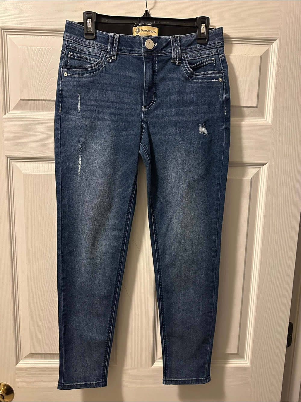 Women’s Democracy Dark Blue Distressed Mid-Rise Jeans - Size 8